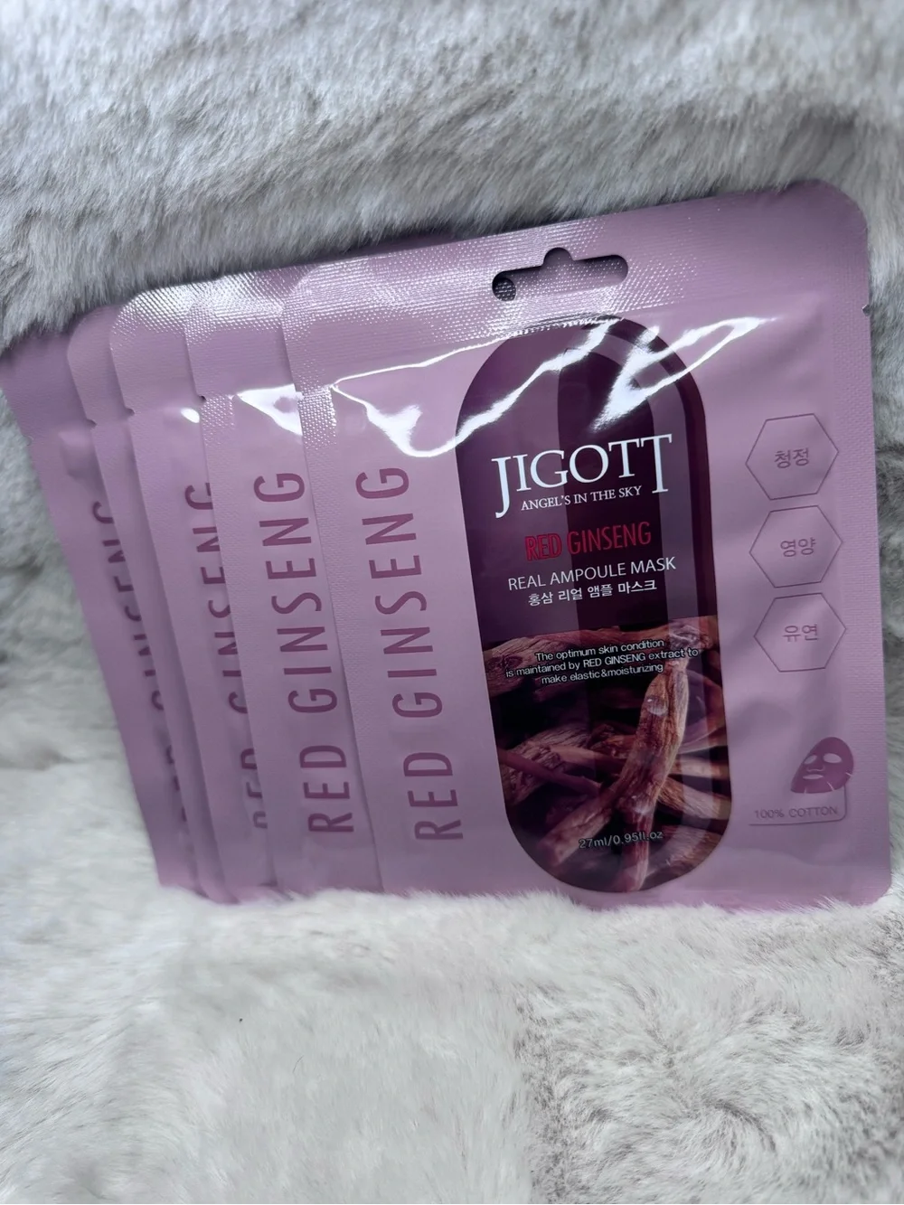 Jigott Red Ginseng Real Ampoule Mask – Hydrating Pink 5 Masks